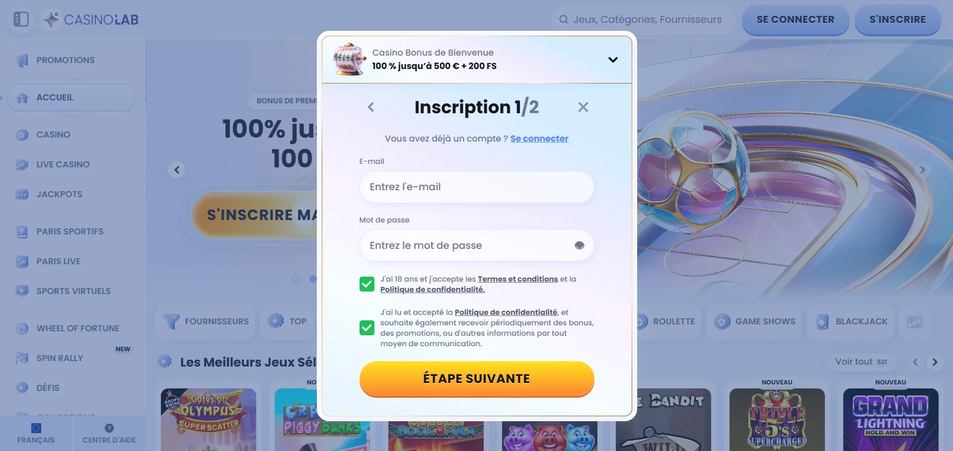Comment s'inscrire sur l'appli Lab Casino