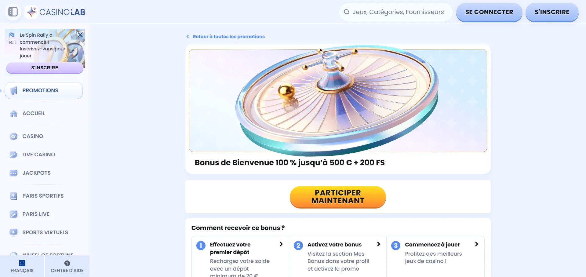 Lab Casino : bonus de bienvenue