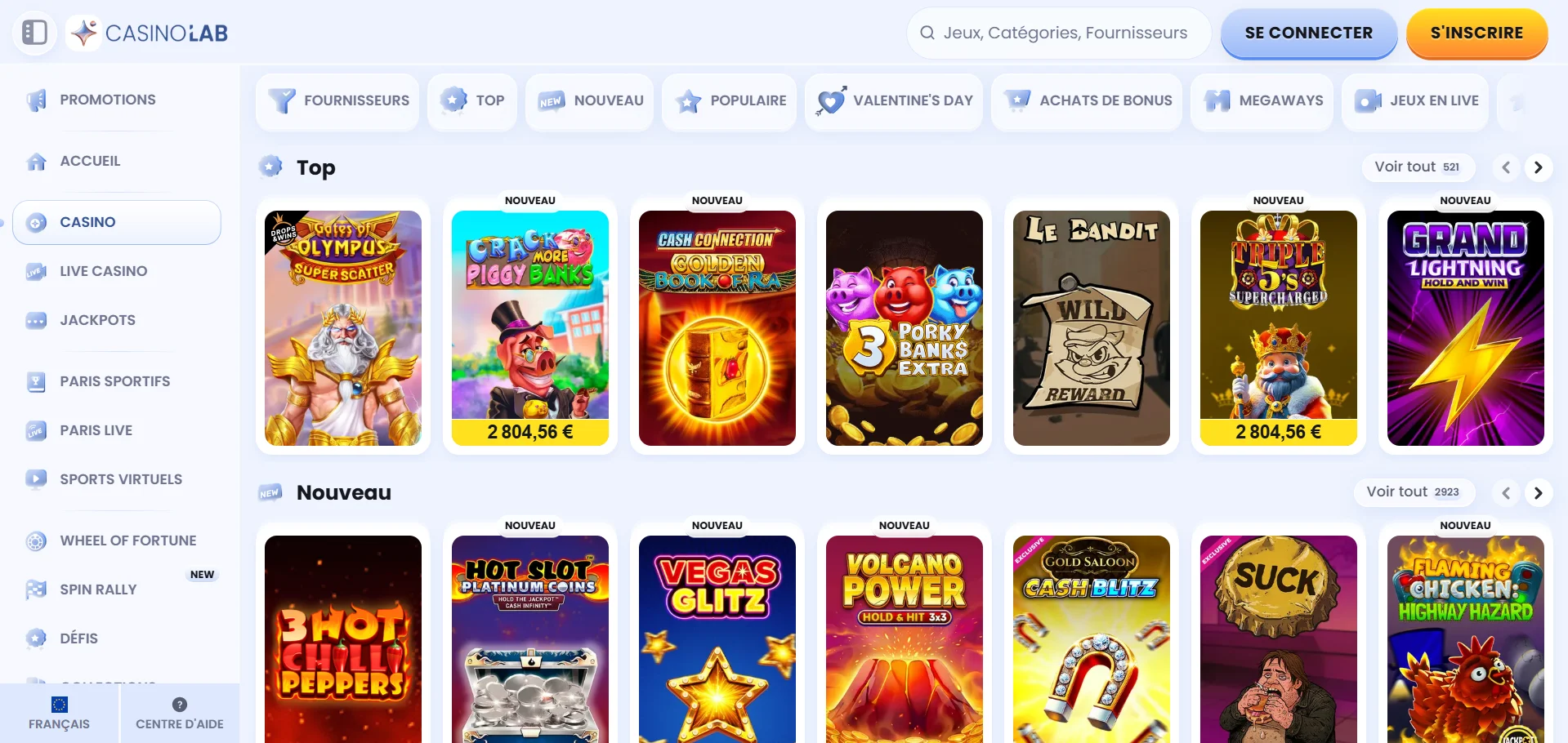 Lab casino jeux